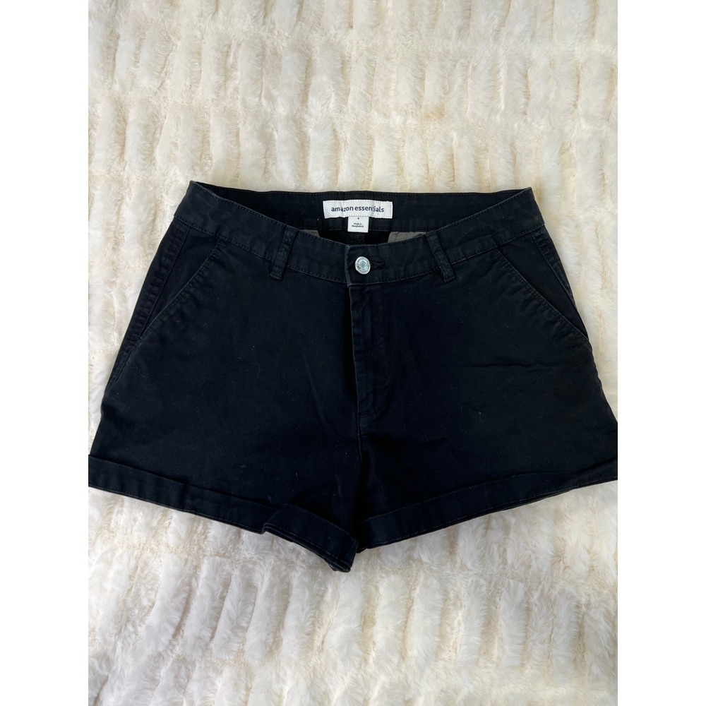 Amazon Essentials Womens Black Chino Shorts Cuffed Mid Rise Size 6